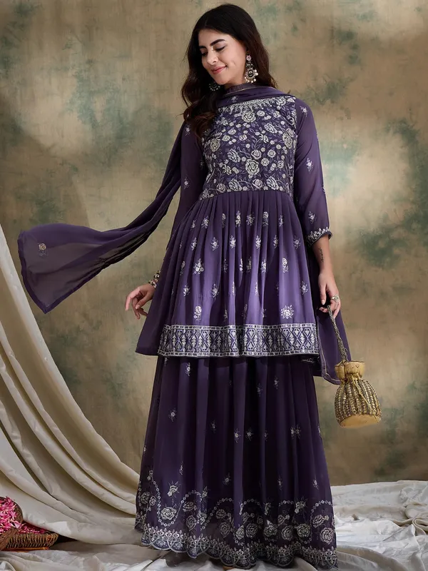 Enchanting_Purple_Embroidered_Faux_Georgette_Lehenga_Kurta_Set_With_Dupatta