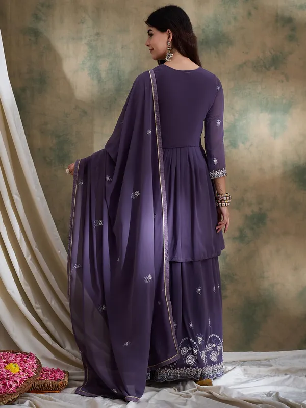 Enchanting_Purple_Embroidered_Faux_Georgette_Lehenga_Kurta_Set_With_Dupatta