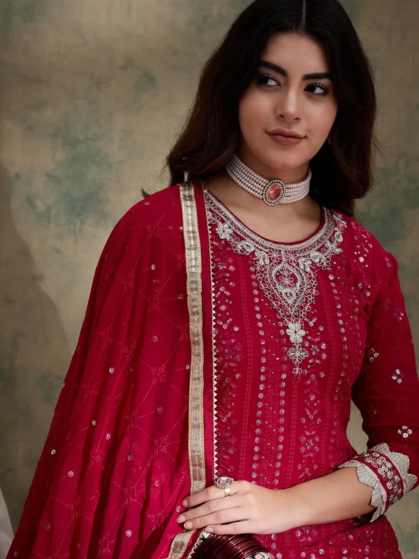 Elegant_Pink_Embroidered_Faux_Georgette_Kurta_Sharara_Set_With_Dupatta