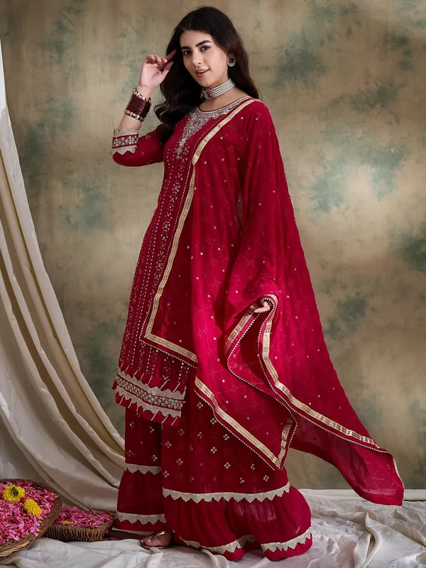Elegant_Pink_Embroidered_Faux_Georgette_Kurta_Sharara_Set_With_Dupatta