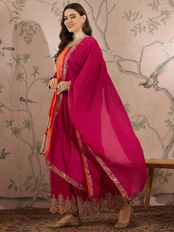 Pink_Chinon_Embroidered_Flared_Kurta_Palazzo_Set_With_Dupatta
