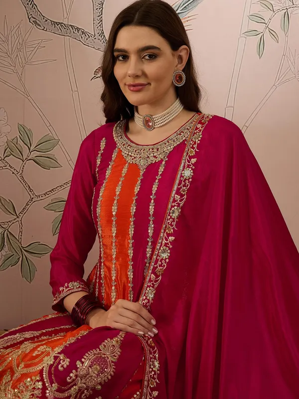 Pink_Chinon_Embroidered_Flared_Kurta_Palazzo_Set_With_Dupatta