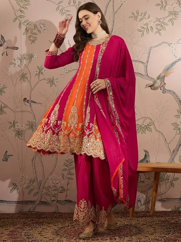 Pink_Chinon_Embroidered_Flared_Kurta_Palazzo_Set_With_Dupatta