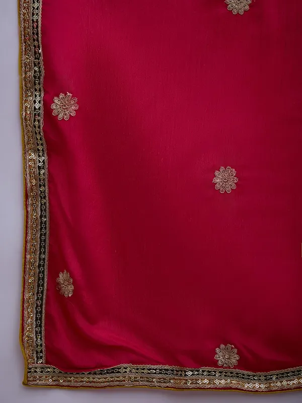 Striking_Yellow_Chinon_Embroidered_Flared_Kurta_And_Pink_Palazzo_Set