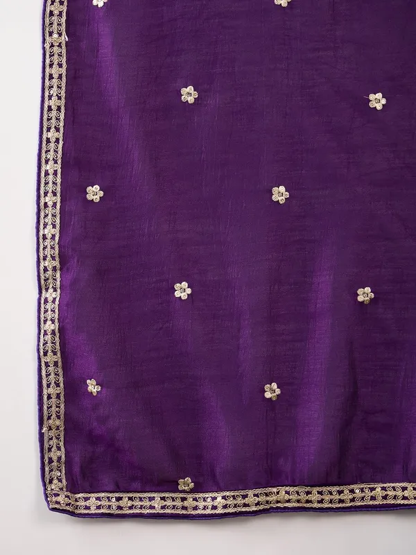 Purple_Embroidered_Kurta_Patiyala_Set_With_Round_Neck_Flared_Chinon_Top_And_Dupatta_For_Women