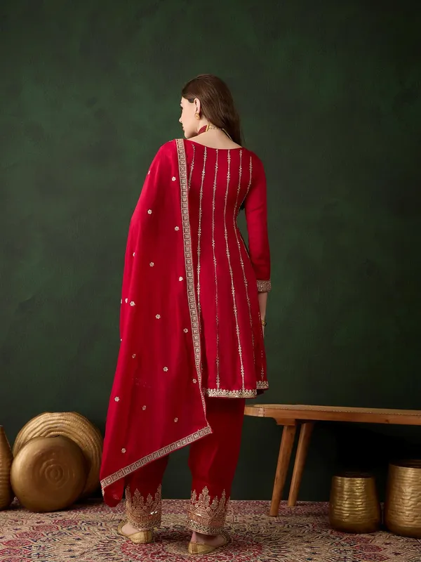 Maroon_Embroidered_Flared_Kurta_Patiala_Set_With_Dupatta_Vichitra_Silk
