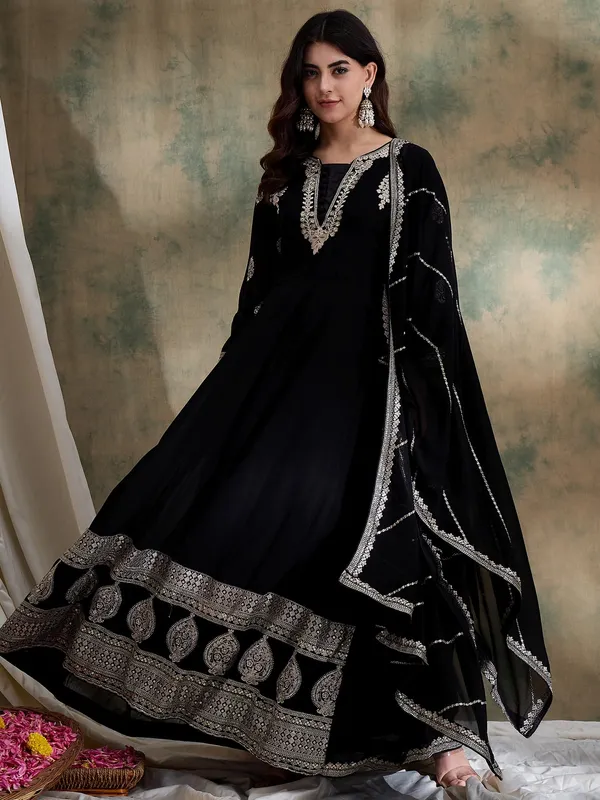 Exquisite_Black_Embroidered_Faux_Georgette_Anarkali_Gown_With_Dupatta_|_Miss_Ethnik