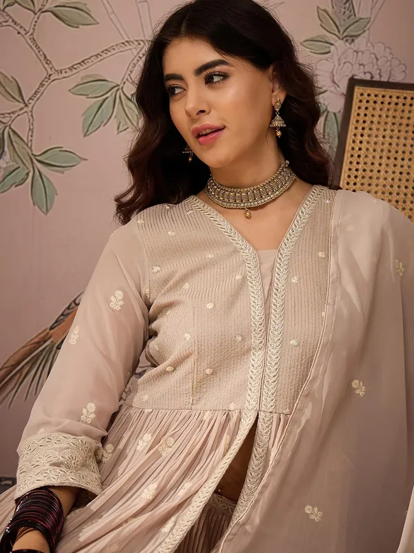 Radiant_Peach_Embroidered_Faux_Georgette_Anarkali_Lehenga_Set_With_Dupatta