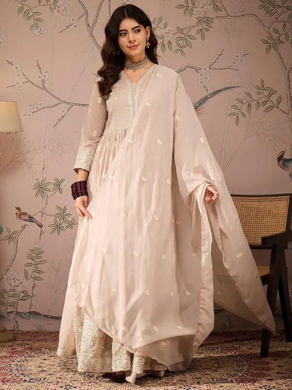 Radiant_Peach_Embroidered_Faux_Georgette_Anarkali_Lehenga_Set_With_Dupatta