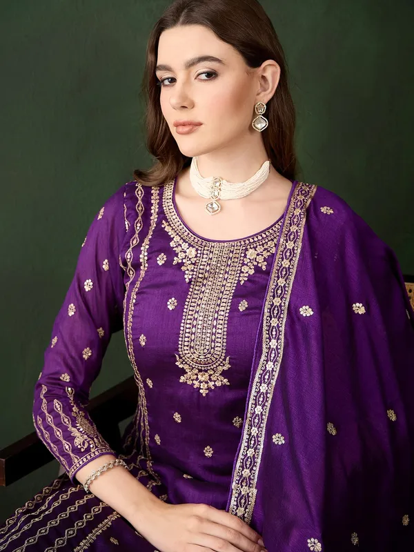 Majestic_Purple_Embroidered_Vichitra_Silk_Kurta_Palazzo_Set_With_Dupatta