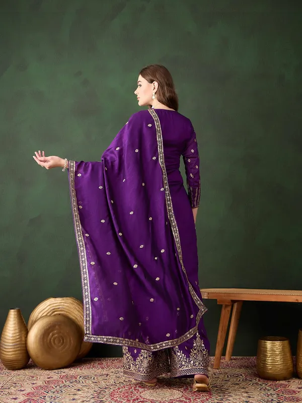 Majestic_Purple_Embroidered_Vichitra_Silk_Kurta_Palazzo_Set_With_Dupatta
