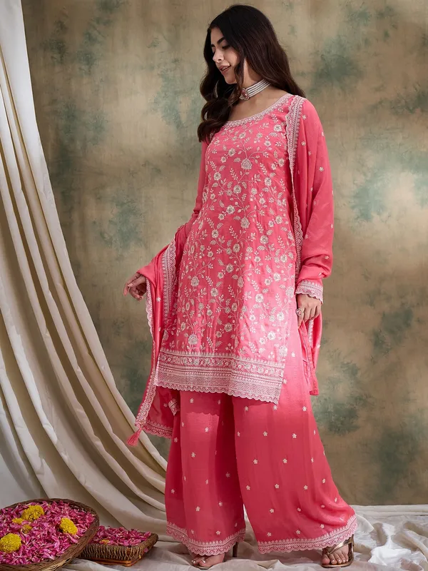 Alluring_Light_Pink_Embroidered_Vichitra_Silk_Kurta_Palazzo_Set_With_Dupatta