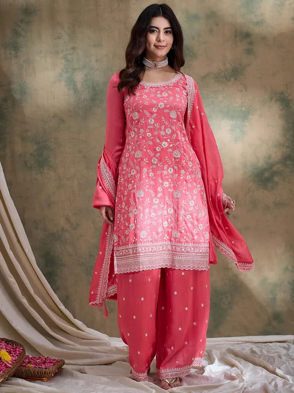 Alluring_Light_Pink_Embroidered_Vichitra_Silk_Kurta_Palazzo_Set_With_Dupatta