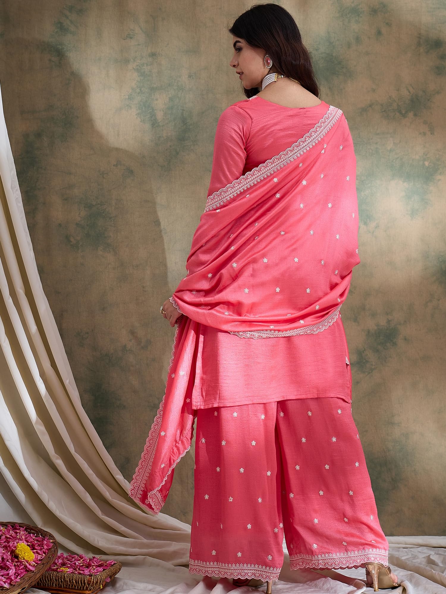 Alluring_Light_Pink_Embroidered_Vichitra_Silk_Kurta_Palazzo_Set_With_Dupatta