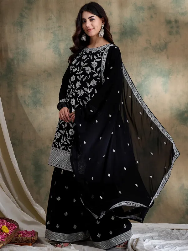 Striking_Black_Embroidered_Faux_Georgette_Kurta_Sharara_Set_With_Dupatta