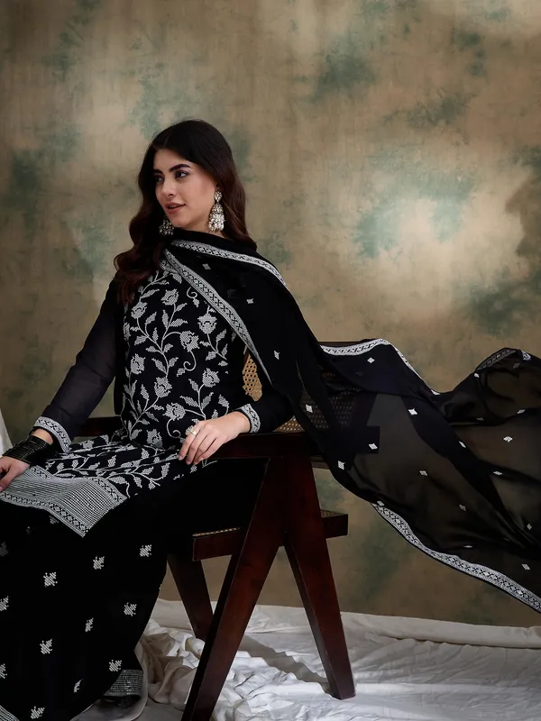 Striking_Black_Embroidered_Faux_Georgette_Kurta_Sharara_Set_With_Dupatta