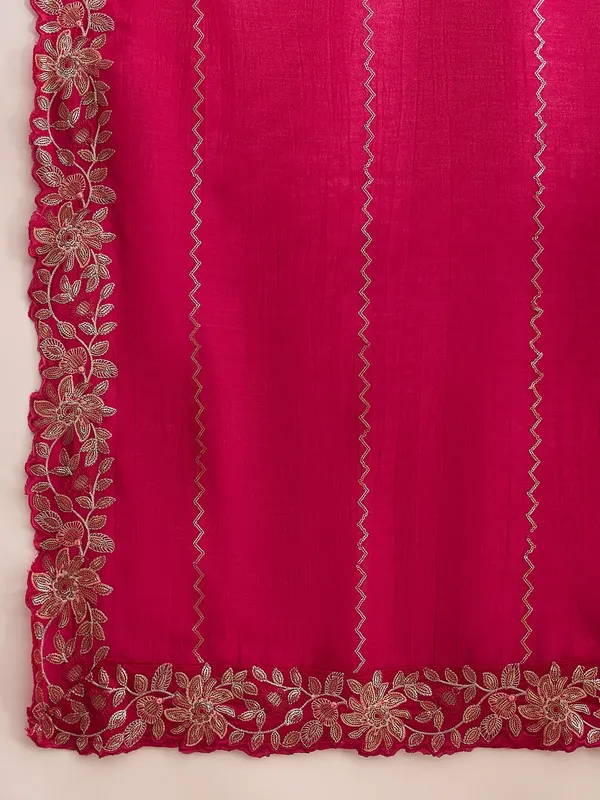 Dark_Pink_Vichitra_Silk_Kurta_Palazzo_Set_With_Embroidered_Dupatta