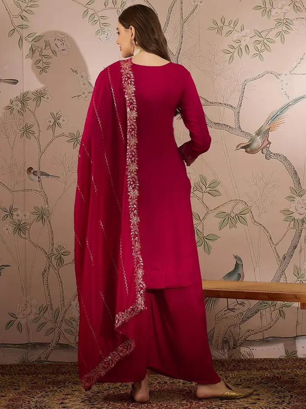 Dark_Pink_Vichitra_Silk_Kurta_Palazzo_Set_With_Embroidered_Dupatta