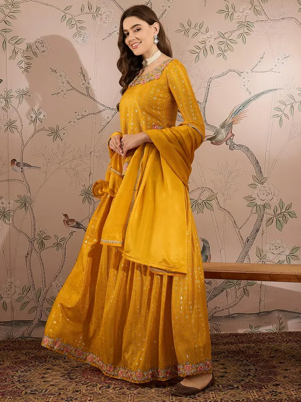 Radiant_Yellow_Chinon_Embroidered_Kurta_And_Lehenga_Set