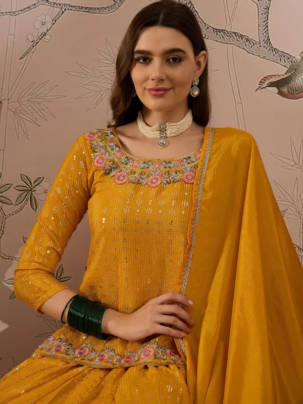 Radiant_Yellow_Chinon_Embroidered_Kurta_And_Lehenga_Set