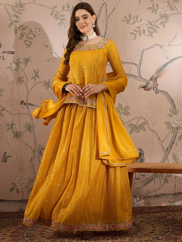 Radiant_Yellow_Chinon_Embroidered_Kurta_And_Lehenga_Set