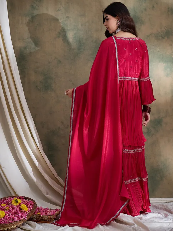 Pink_Chinon_Lehenga_Choli_With_Embroidered_Jacket_And_Dupatta