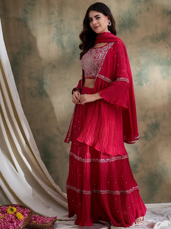 Pink_Chinon_Lehenga_Choli_With_Embroidered_Jacket_And_Dupatta