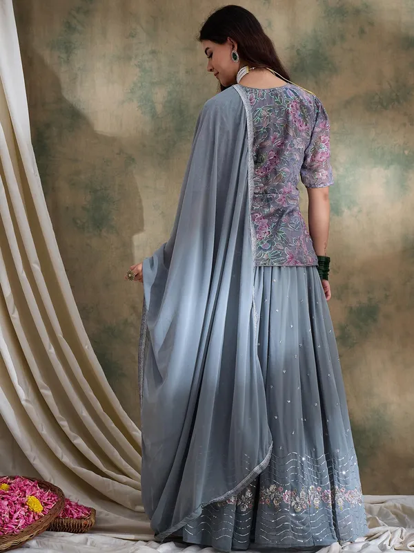 Grey_Faux_Georgette_Lehenga_With_Kurta_And_Lace_Dupatta