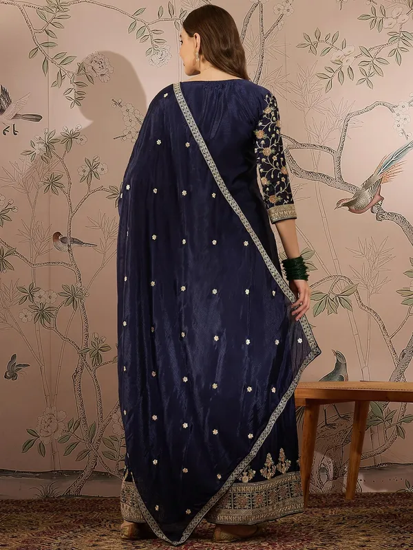 Regal_Blue_Embroidered_Chinon_Kurta_Palazzo_Set_With_Dupatta