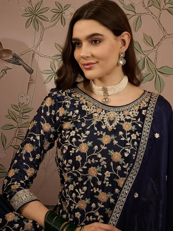 Regal_Blue_Embroidered_Chinon_Kurta_Palazzo_Set_With_Dupatta