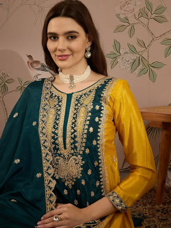 Exquisite_Yellow_And_Teal_Chinon_Embroidered_Anarkali_Set