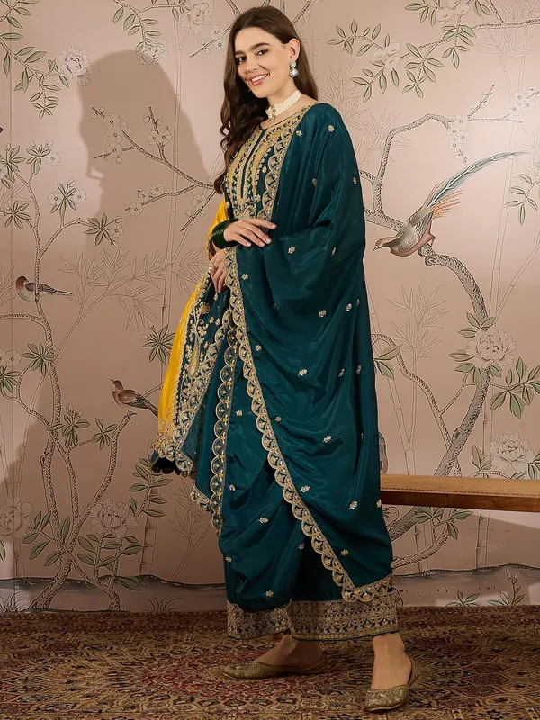 Exquisite_Yellow_And_Teal_Chinon_Embroidered_Anarkali_Set