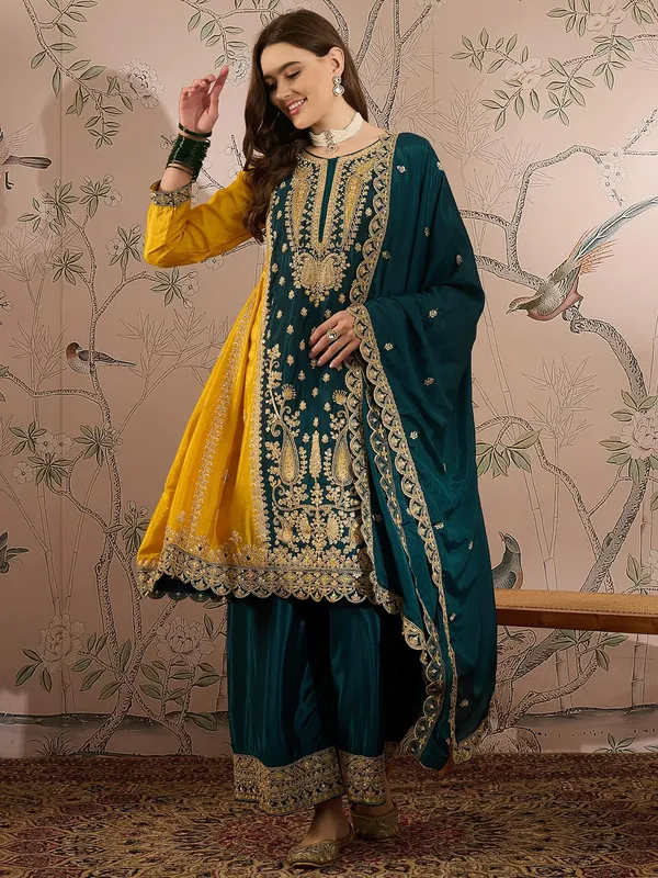 Exquisite_Yellow_And_Teal_Chinon_Embroidered_Anarkali_Set