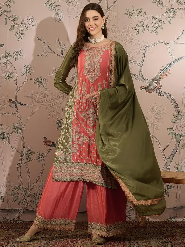 Splendid_Peach_Embroidered_Chinon_Kurta_Palazzo_Set_With_Dupatta