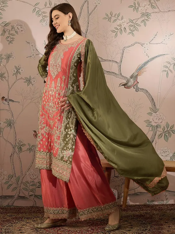 Splendid_Peach_Embroidered_Chinon_Kurta_Palazzo_Set_With_Dupatta