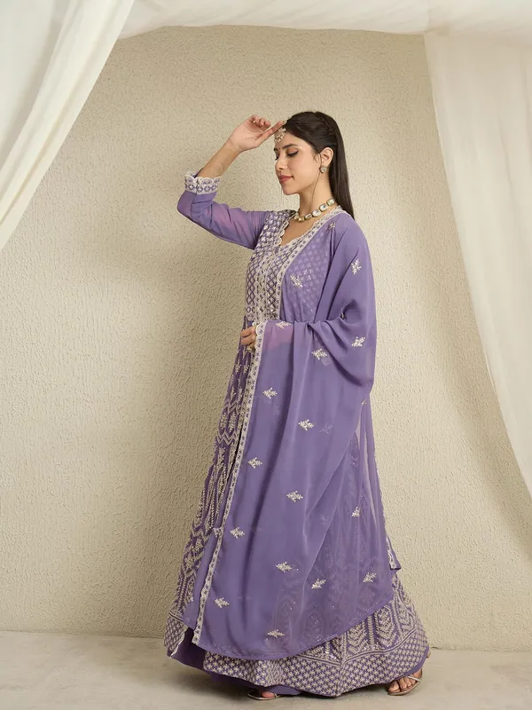 Light_Purple_Faux_Georgette_Anarkali_Kurta_With_Lehenga_And_Dupatta