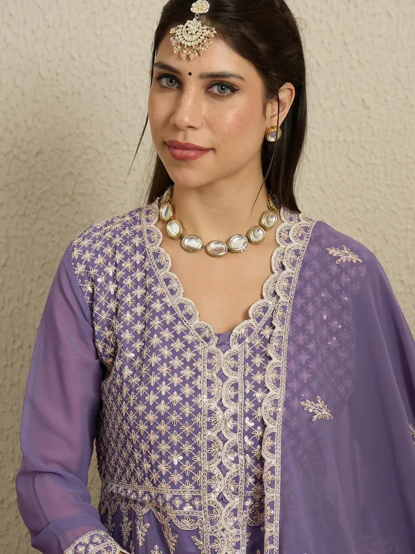 Light_Purple_Faux_Georgette_Anarkali_Kurta_With_Lehenga_And_Dupatta