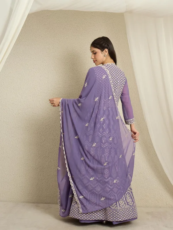 Light_Purple_Faux_Georgette_Anarkali_Kurta_With_Lehenga_And_Dupatta