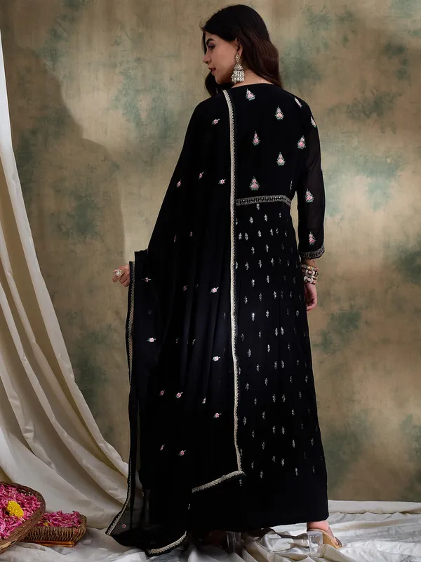Black_Anarkali_Gown_With_Jacket_And_Embroidered_Dupatta_Full_Length