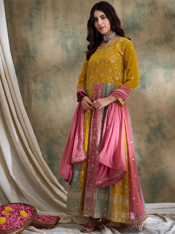 Vivid_Yellow_Embroidered_Faux_Georgette_Multi-Panel_Anarkali_Gown_With_Dupatta