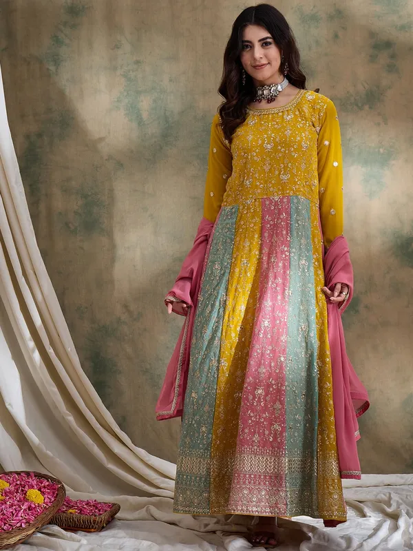 Vivid_Yellow_Embroidered_Faux_Georgette_Multi-Panel_Anarkali_Gown_With_Dupatta