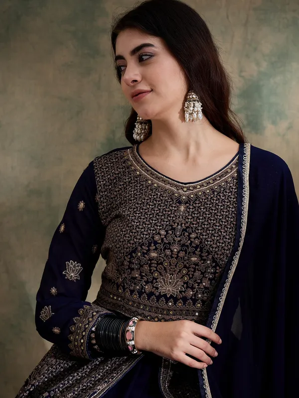 Midnight_Blue_Embroidered_Chinon_Front-Slit_Anarkali_Lehenga_Set_With_Dupatta