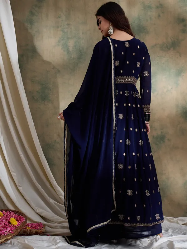Midnight_Blue_Embroidered_Chinon_Front-Slit_Anarkali_Lehenga_Set_With_Dupatta