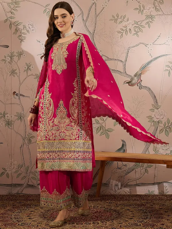 Exquisite_Pink_Chinon_Embroidered_Kurta_And_Palazzo_Set