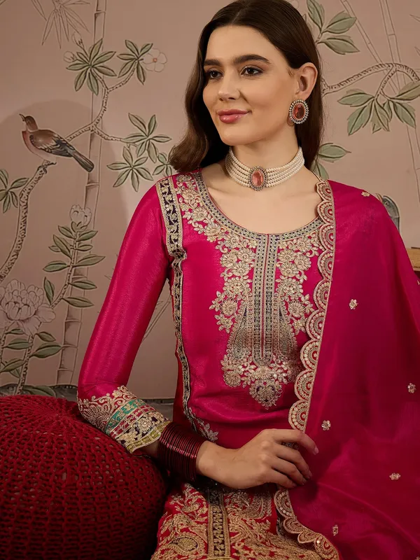 Exquisite_Pink_Chinon_Embroidered_Kurta_And_Palazzo_Set