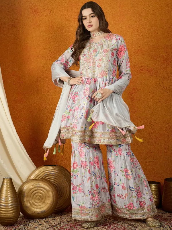 Charming_Floral_Printed_And_Embroidered_Chinon_Kurta_Sharara_Set_With_Dupatta