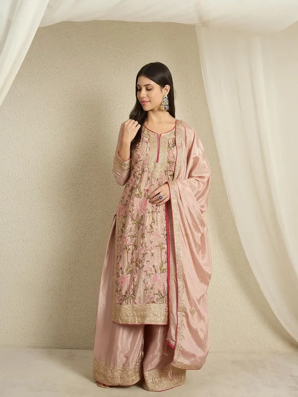 Sublime_Peach_Embroidered_Chinon_Kurta_Palazzo_Set_With_Dupatta