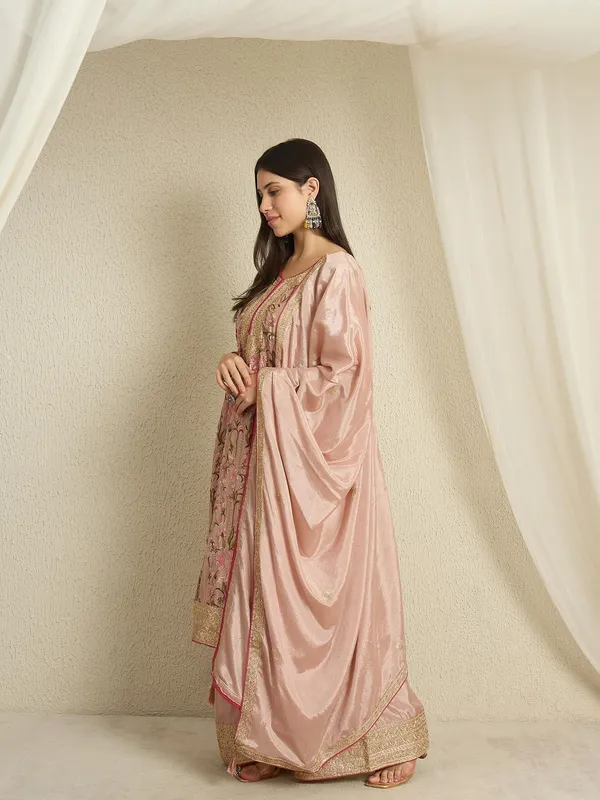 Sublime_Peach_Embroidered_Chinon_Kurta_Palazzo_Set_With_Dupatta