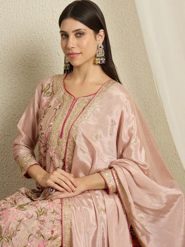 Sublime_Peach_Embroidered_Chinon_Kurta_Palazzo_Set_With_Dupatta