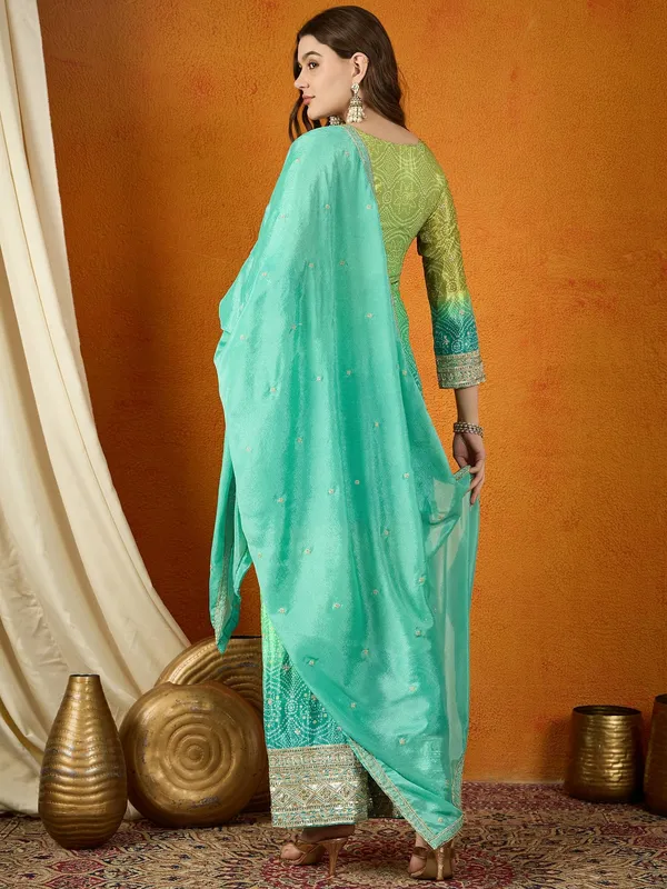 Ombre_Teal_Chinon_Embroidered_Kurta_And_Palazzo_Set